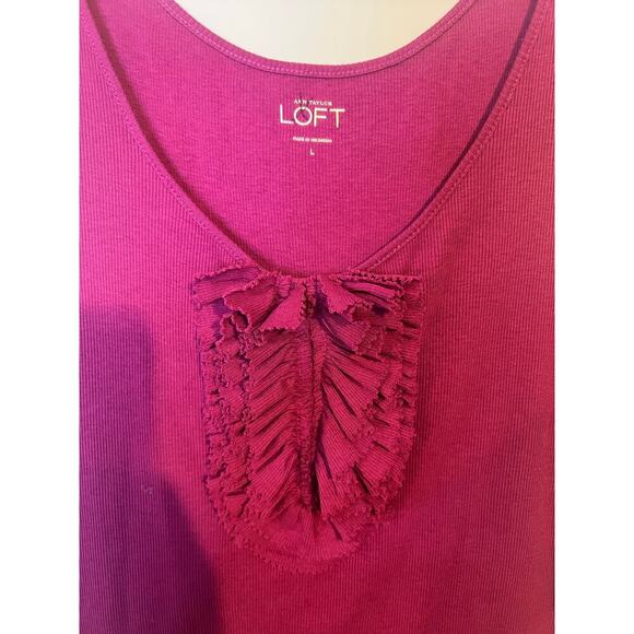Loft Ann Taylor Women's Size L Sleeveless Tank Top Purple Magenta Ruffle Front - Picture 9 of 15